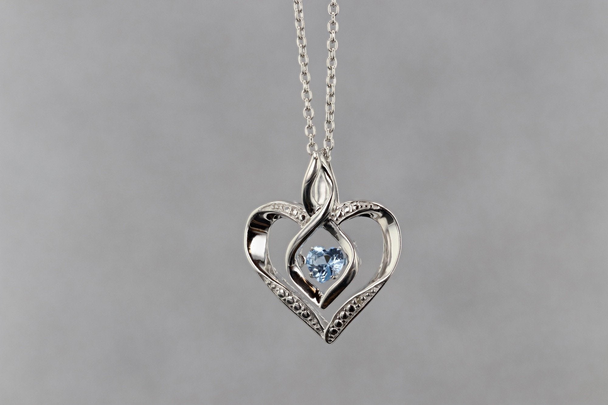 Sterling Silver Created Blue Topaz and Diamond Heart Shaped Necklace